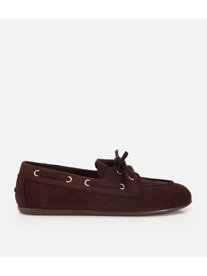 Hotiç 01AYY323760A480 KADIN Kahverengi Süet Bağcık Detaylı Loafer