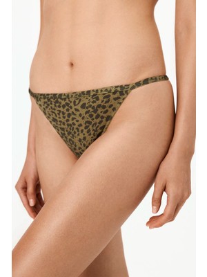 Penti Olive Green Baskılı Micro Dantel Leopar Desenli Brazilian Külot