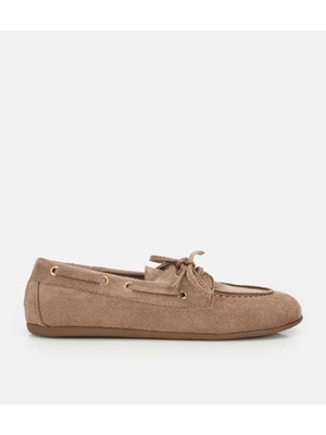 Hotiç 01AYY323760A450 KADIN Vizon Süet Bağcık Detaylı Loafer