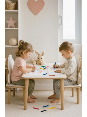 Empressco Ahşap Yaz Sil Yüzey Çocuk Masa Sandalye Takımı 2 Sandalye 1 Masa Çocuk Oyun Masası