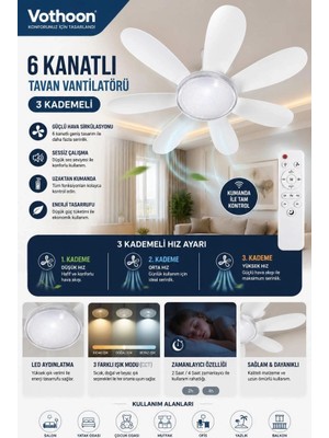 Marsilyan 6 Kanatlı 3 Kademeli LED Aydınlatmalı Uzaktan Kumandalı Tavan Vantilatörü