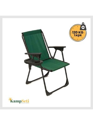 Empressco Metal Katlanır Kamp Sandalyesi - Yeşil Piknik Plaj Balıkçı Sandalyesi Bardaklıklı-M1 Tek Kişilik 3