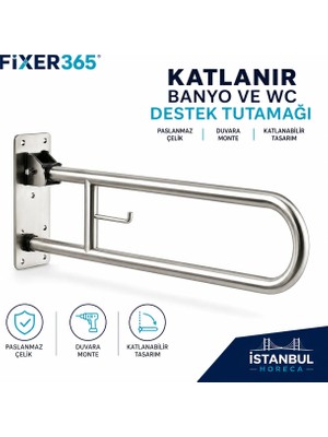 Fixer365 Yaşlı Hasta Engelli Paslanmaz Hareketli Mafsallı Wc Kağıtlıklı Klozet Yanı Tutunma Barı