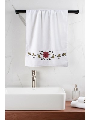 Borboleta Home Soft Petal Cherry Kadife Punch Nakışlı 50X90 El Havlusu % 100 Pamuk