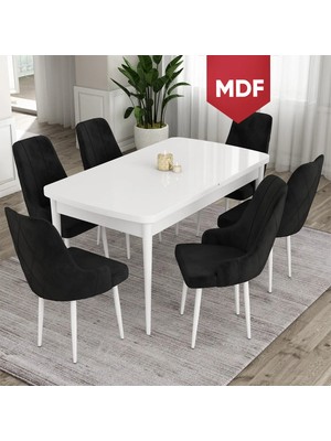 Canisa Concept Ram Serisi, MDF 80 x 132 cm Açılabilir Masa Takımı, Beyaz Masa 6 Sandalye
