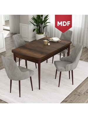 Canisa Concept Ram Serisi, MDF 80 x 132 cm Açılabilir Masa Takımı, Barok Ahşap Desen Masa 4 Sandalye