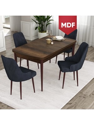 Canisa Concept Ram Serisi, MDF 80 x 132 cm Açılabilir Masa Takımı, Barok Ahşap Desen Masa 4 Sandalye