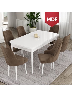Canisa Concept Ram Serisi, MDF 80 x 132 cm Açılabilir Masa Takımı, Beyaz Masa 6 Sandalye