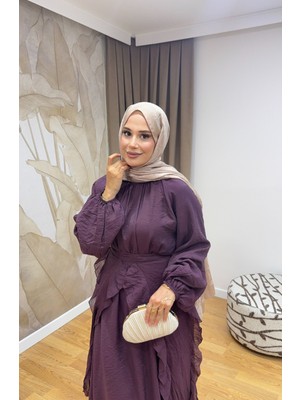 Salisburys Molly Nelly Kadın Seyyar Fırfır Detaylı Vual Oversize Elbise