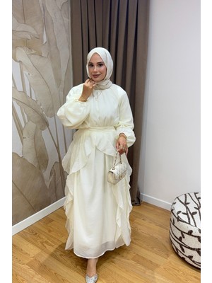 Salisburys Molly Nelly Kadın Seyyar Fırfır Detaylı Vual Oversize Elbise