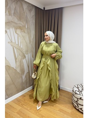 Salisburys Molly Nelly Kadın Seyyar Fırfır Detaylı Vual Oversize Elbise