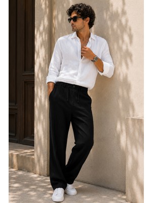 Etikmen Erkek Siyah Relax Fit Bağcıklı Baggy Pantolon