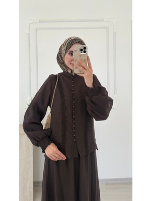 Salisburys Molly Nelly Kadın Düğme ve Dantelli Vual Şık Etekli Takım