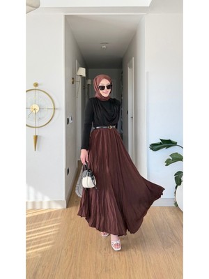 Salisburys Molly Nelly Kadın Vual Kumaş Kırışık Uzun Astarlı Etek