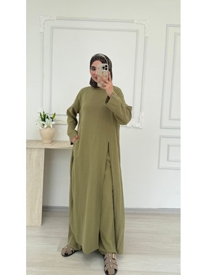 Salisburys Molly Nelly Kadın Yırtmaçlı Tunik Muslin Pantolon Takım