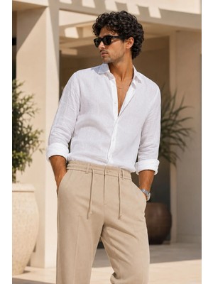 Etikmen Erkek Bej Relax Fit Bağcıklı Baggy Pantolon