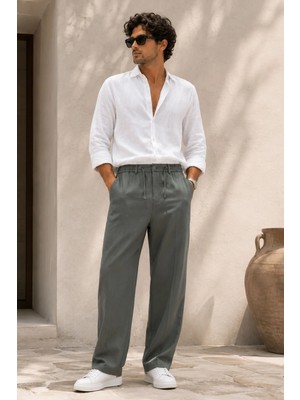 Etikmen Erkek Haki Relax Fit Bağcıklı Baggy Pantolon
