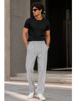Etikmen Erkek Gri Relax Fit Bağcıklı Baggy Pantolon