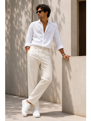 Etikmen Erkek Ekru Relax Fit Bağcıklı Baggy Pantolon