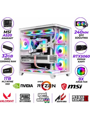 TCW10 Ryzen 7 5700X 32GB 1tb M.2 SSD RTX5060 8gb Sıvı Soğutmalı Beyaz Masaüstü Oyuncu Bilgisayarı