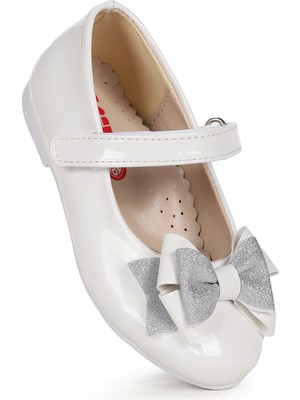 Kiko Kids Silvery Rugan Cırtlı Kum Sim Fiyonklu Kız Çocuk Babet Ayakkabı