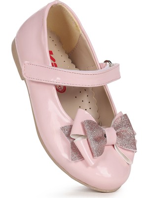 Kiko Kids Silvery Rugan Cırtlı Kum Sim Fiyonklu Kız Çocuk Babet Ayakkabı