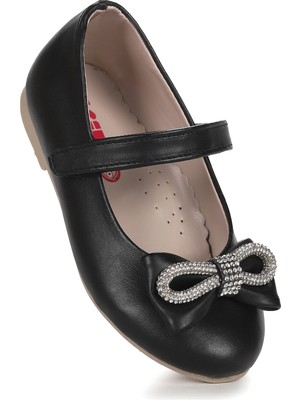 Kiko Kids Bowtie Papyon Taşlı Cırtlı Kız Çocuk Babet Ayakkabı