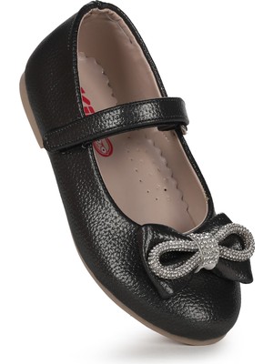 Kiko Kids Bowtie Papyon Taşlı Cırtlı Kız Çocuk Babet Ayakkabı