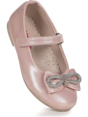 Kiko Kids Bowtie Papyon Taşlı Cırtlı Kız Çocuk Babet Ayakkabı