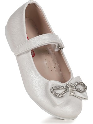 Kiko Kids Bowtie Papyon Taşlı Cırtlı Kız Çocuk Babet Ayakkabı