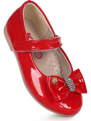 Kiko Kids Withbow Rugan Cırtlı Fiyonklu Kız Çocuk Babet Ayakkabı
