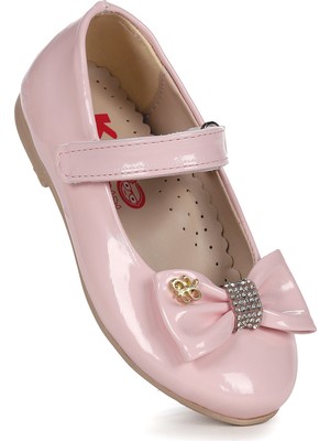 Kiko Kids Withbow Rugan Cırtlı Fiyonklu Kız Çocuk Babet Ayakkabı