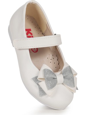 Kiko Kids Silvery Cilt Cırtlı Kum Sim Fiyonklu Kız Çocuk Babet Ayakkabı