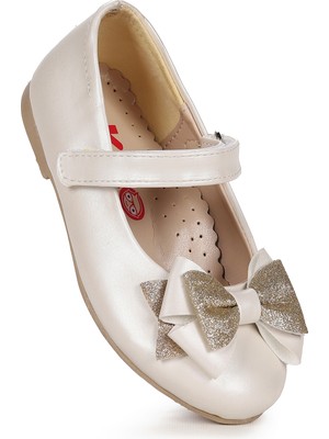 Kiko Kids Silvery Cilt Cırtlı Kum Sim Fiyonklu Kız Çocuk Babet Ayakkabı