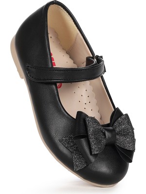 Kiko Kids Silvery Cilt Cırtlı Kum Sim Fiyonklu Kız Çocuk Babet Ayakkabı