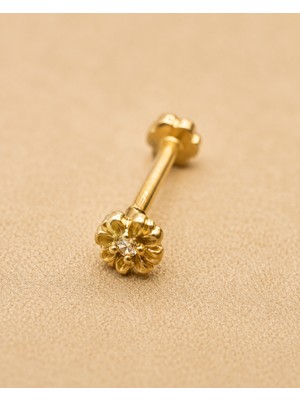 Sarezza Gold 14 Ayar Altın Minimal Çiçek Model Taşlı Tragus Küpe Piercing