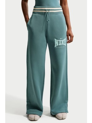 Nike Phoenix Fleece Hr Wd Leg Womens Pant.yüksek Bel Bol Kesim Geniş Paça Kadın Günlük Eşofman Altı Yeşil