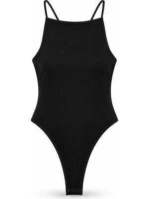 Purple By Banu Siyah Sırt Detay Bodysuit