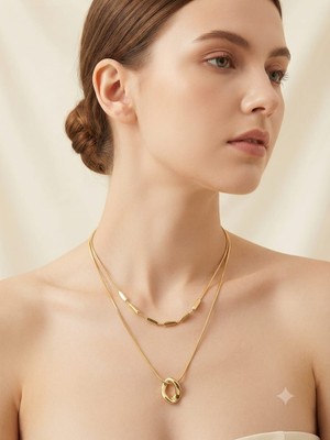 Çok Katlı Gold Zincir Kolye - Modern Tasarım Şık Kadın Kolye