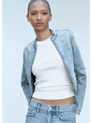 Mango Fermuarlı Denim Mont