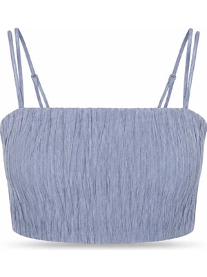 Purple By Banu Indigo Drape Detay Askılı Crop Bluz