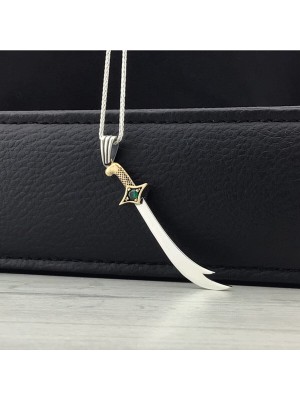 Kambo Zulfikar Kılıç Model Yeşil Taşlı Erkek Gümüş Kolye