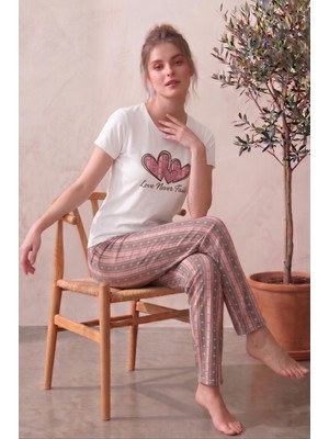 Farya Home Likralı Desenli Kısa Kollu Yazlık Rahat ve Esnek Pijama Takımı