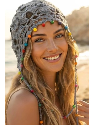 Tezzgelsin Kadın Bohem Boncuklu Örgü Bandana Bere Renkli Boncuklu Yazlık Şapka