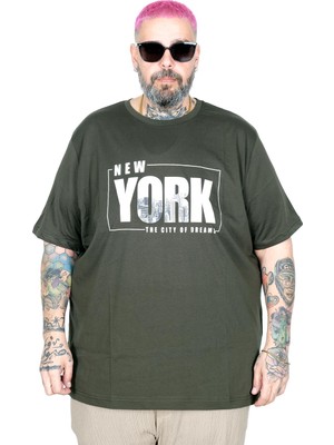Mode Xl Büyük Beden T-Shırt Bıs Yaka New York U26119 Haki