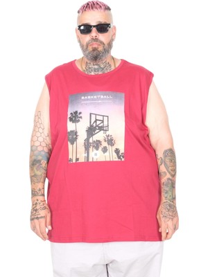 Mode Xl Büyük Beden Atlet Baskılı Basketball 26014 Bordo