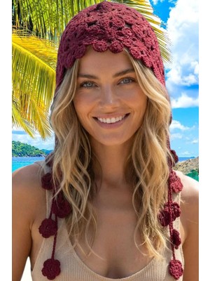 Tezzgelsin Kadın Çiçek Motifli Örgü Bandana Bere Bohem Yazlık Şapka