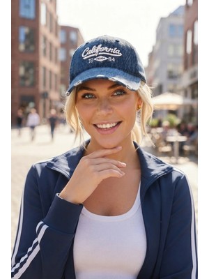 Tezzgelsin Kadın California Nakışlı Vintage Denim Şapka Eskitme Kot Baseball Kep Şapka
