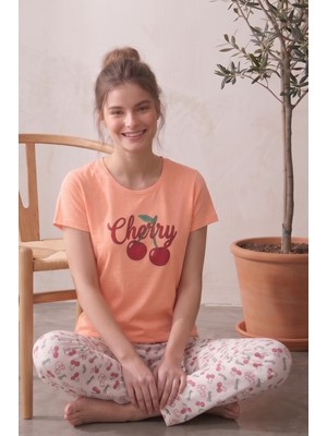 Farya Home Likralı Desenli Kısa Kollu Yazlık Rahat ve Esnek Pijama Takımı