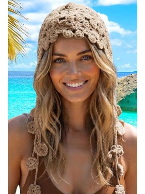 Tezzgelsin Kadın Çiçek Motifli Örgü Bandana Bere Bohem Yazlık Şapka